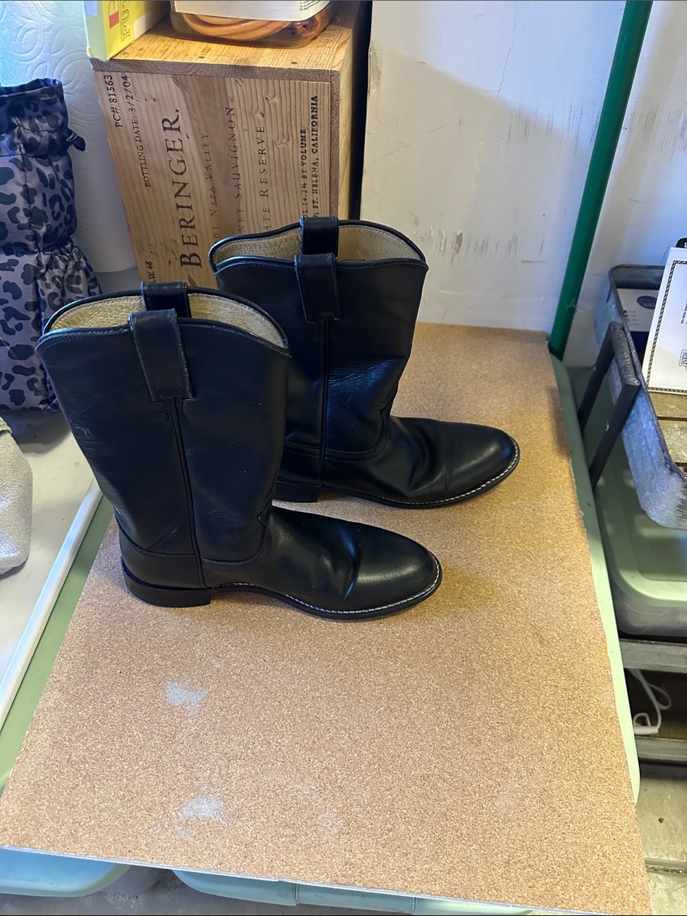 Justin Boots Black Leather Women's Mid-Calf Western Heeled Boots